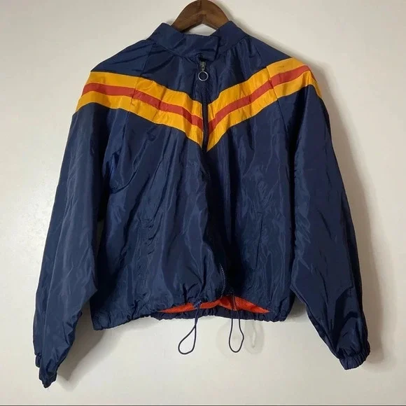 Track Windbreaker Jacket Varsity Retro Style Zip Up Size Medium Colorblock - Picture 13 of 13